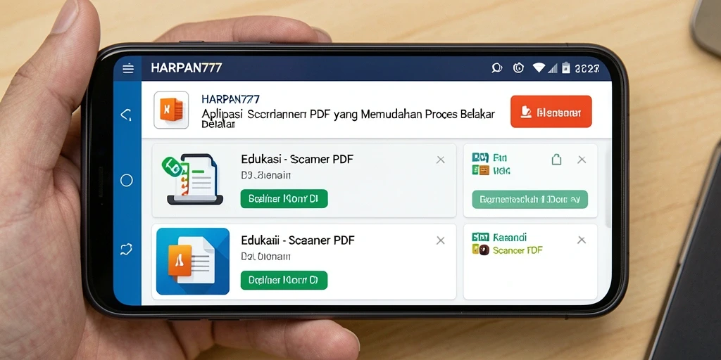 Antarmuka aplikasi HARAPAN777 yang user-friendly menunjukkan fungsi Scanner PDF.