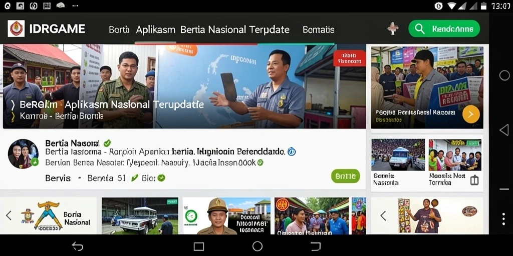 Tampilan antarmuka aplikasi IDRGAME untuk berita nasional.
