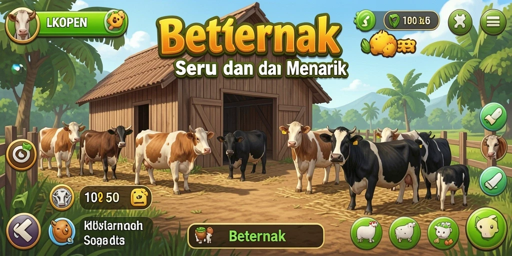 Tampilan antarmuka menarik dari permainan Beternak LKOPEN.