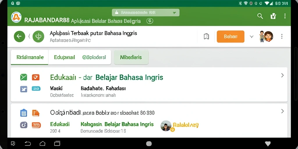 Tampilan antarmuka RAJABANDAR88 yang menarik dan user-friendly untuk belajar bahasa Inggris.